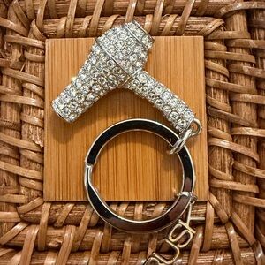 Swarovski Crystal Rusk Mini Hair Dryer Keychain Silvertone Paved